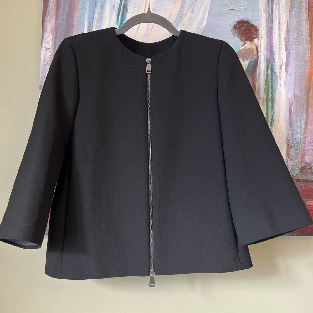 PESERICO Sz 42 Jacket Blazer Black 3/4 Sleeve Zip EXCELLENT